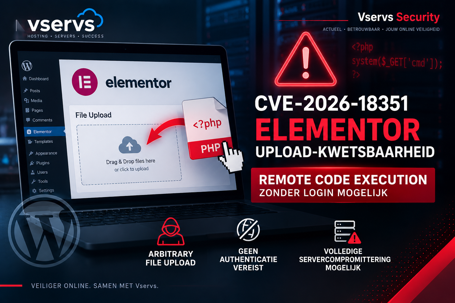 Elementor upload kwetsbaarheid CVE-2026-18351 remote code execution WordPress