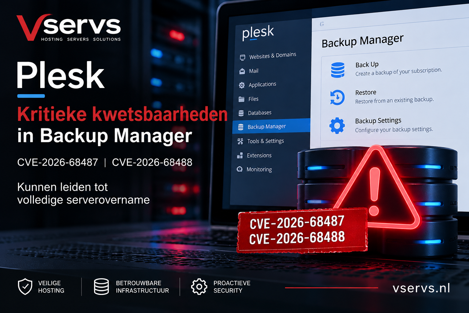 Kritieke Plesk Backup Manager-kwetsbaarheden CVE-2026-68487 en CVE-2026-68488 kunnen leiden tot volledige serverovername