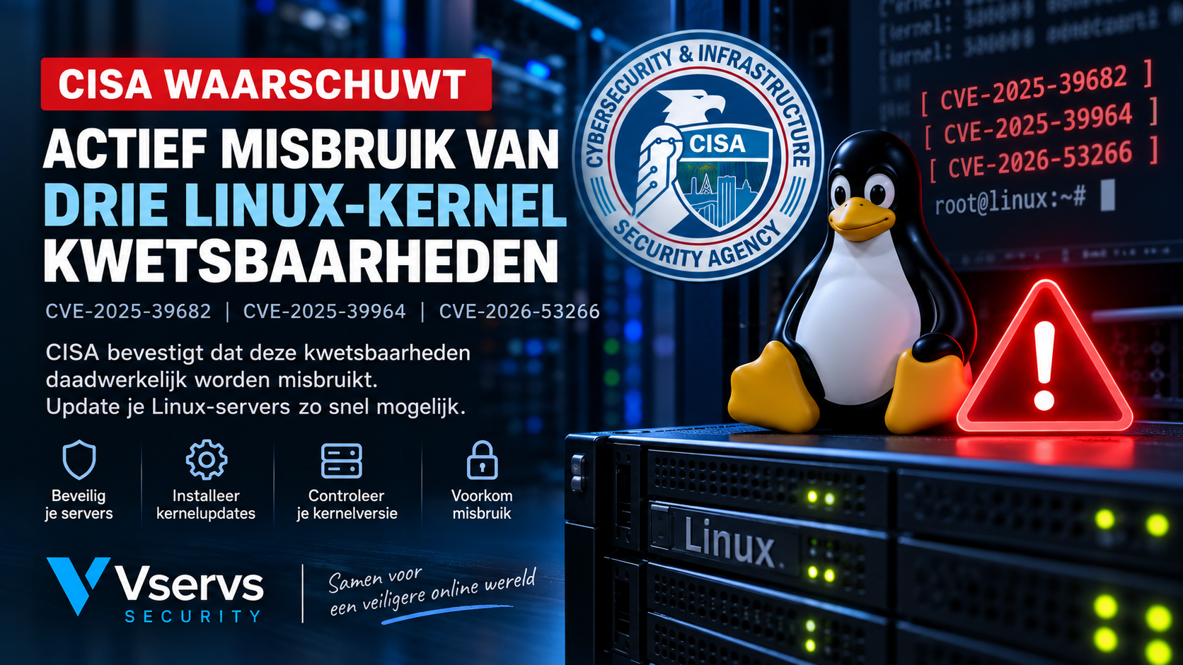 CISA waarschuwt voor actief misbruik van drie Linux-kernelkwetsbaarheden CVE-2025-39682, CVE-2025-39964 en CVE-2026-53266