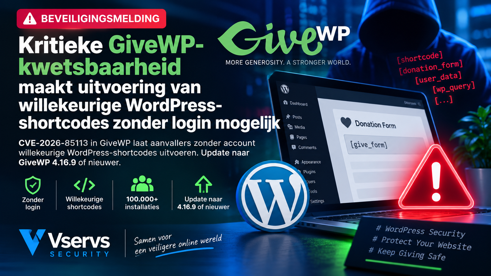 Kritieke GiveWP-kwetsbaarheid CVE-2026-85113 maakt uitvoering van willekeurige WordPress-shortcodes zonder login mogelijk