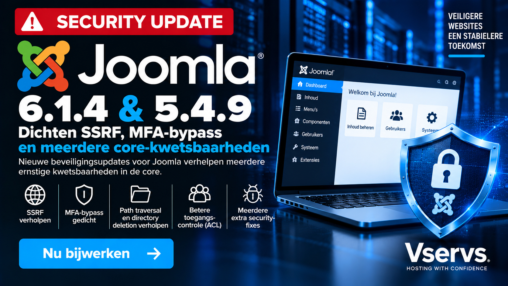 Joomla 6.1.4 beveiligingsupdate dicht SSRF MFA-bypass path traversal en andere core-kwetsbaarheden