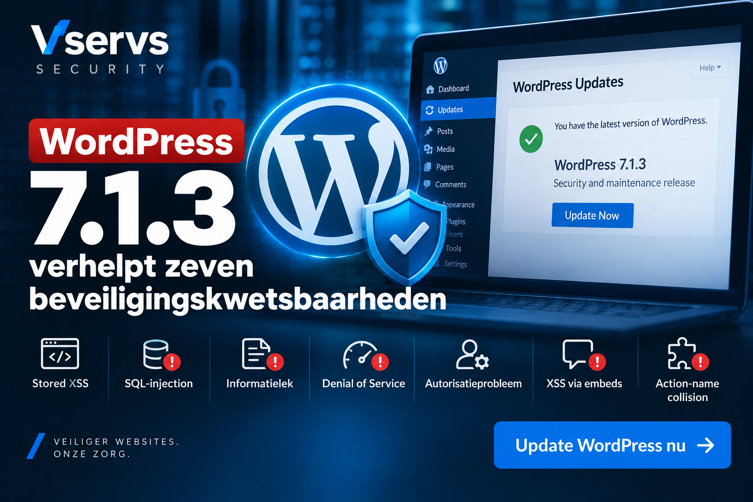 WordPress 7.1.3 security update verhelpt zeven beveiligingskwetsbaarheden